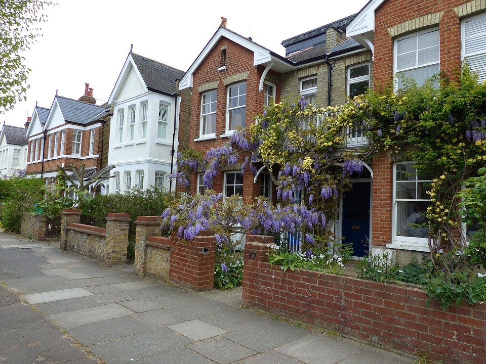 Street view of multiple attached houses