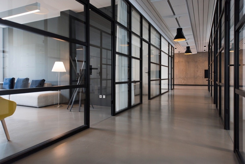 Inside a modern office hallway