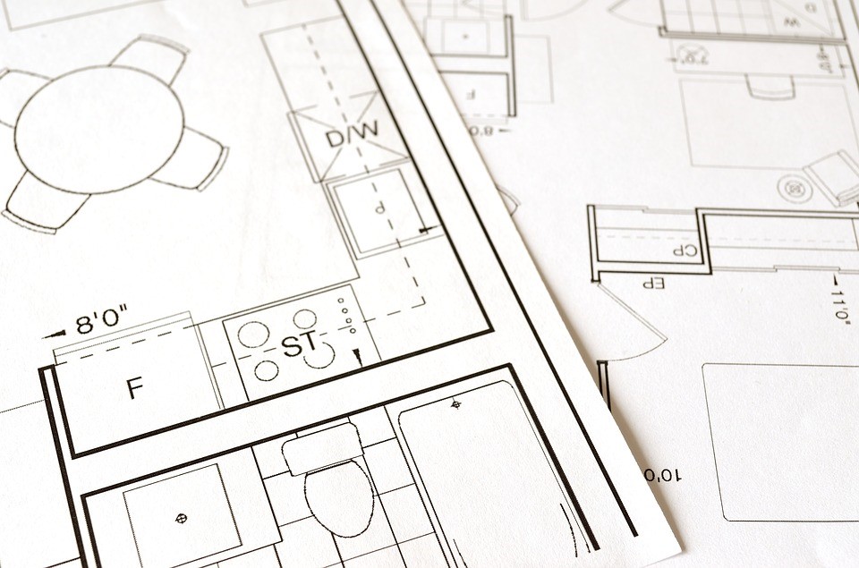 Black and white building floor plan