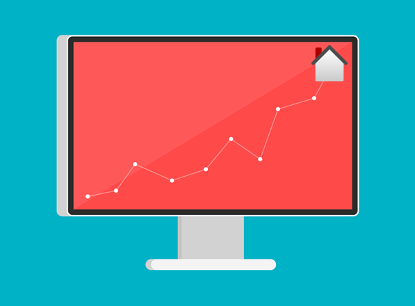 Line graph on a cartoon desktop monitor